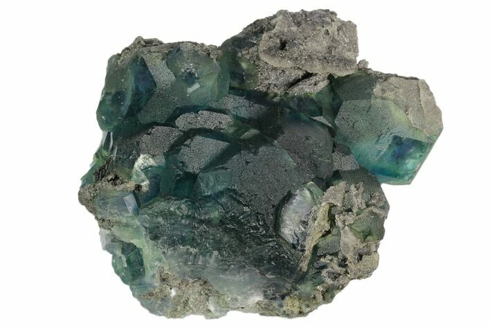 Large Blue-Green Fluorite Crystals on Sparkling Quartz - China #128809